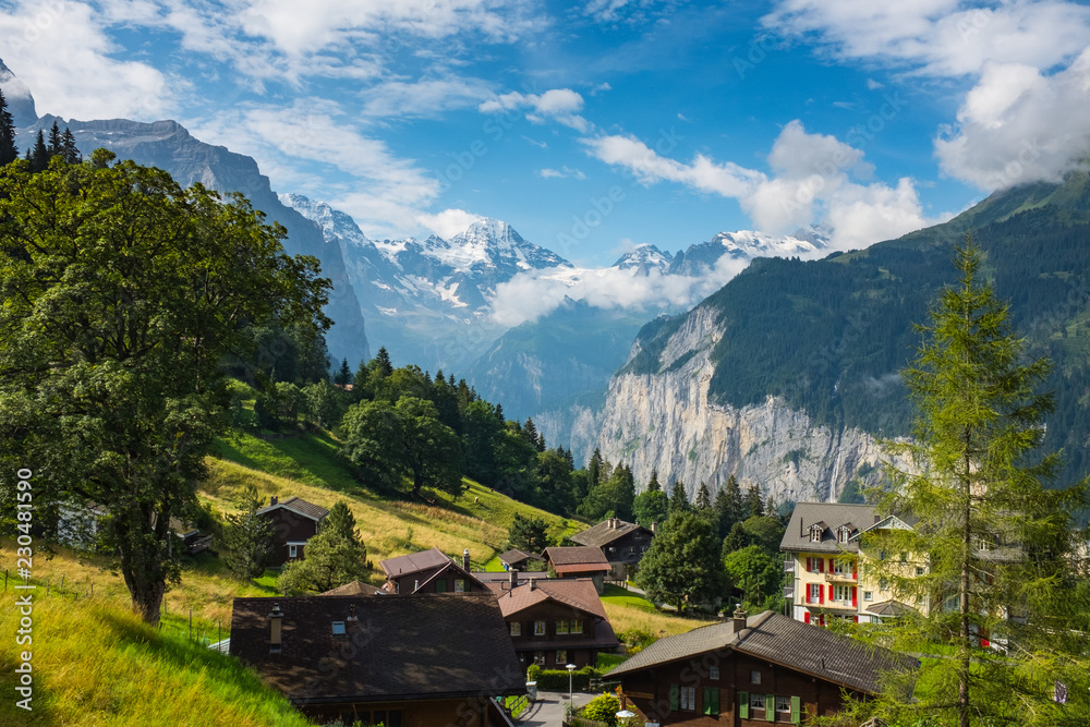 Overlook from Wengen to the Luaterbrunnen Valley in Switzerland