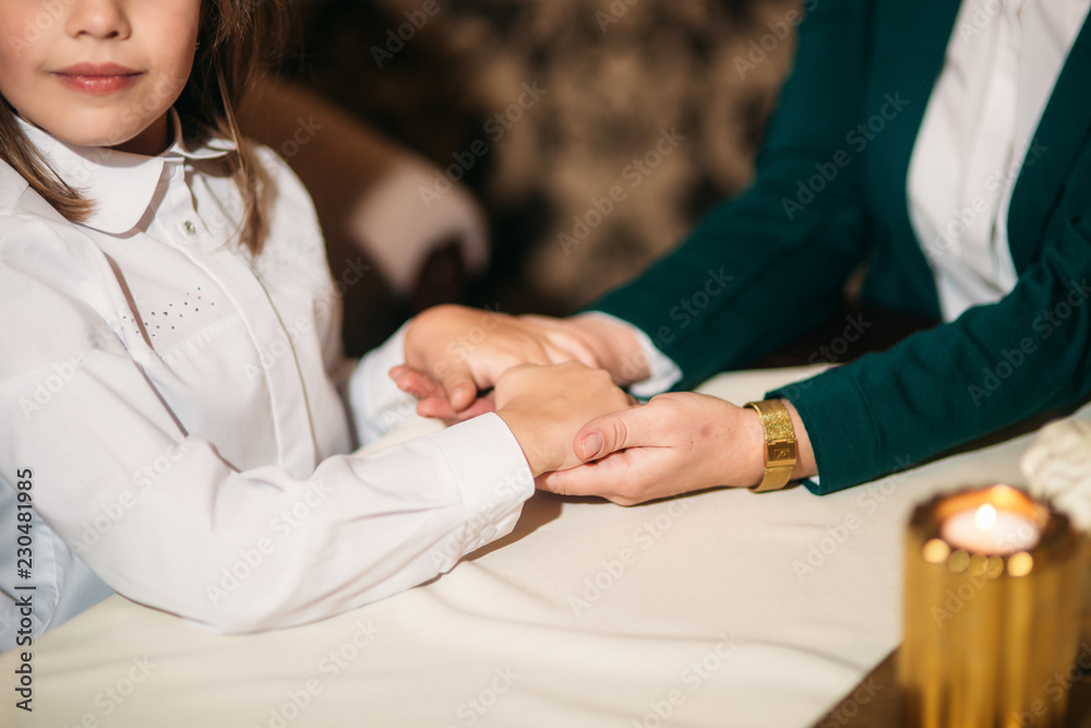 Mom and daughter spend time in restaurant Mom and daughter spend time in restaurant