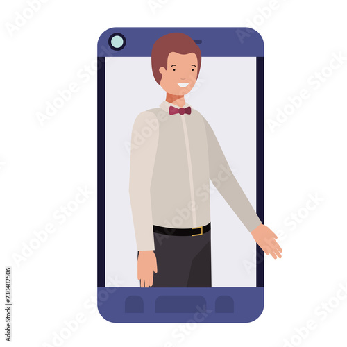 businessman in smartphone avatar character photo