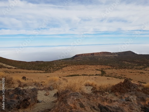 Beautiful scenery over the clouds from the big famous volcano Pico del Teide in Tenerife  Europe
