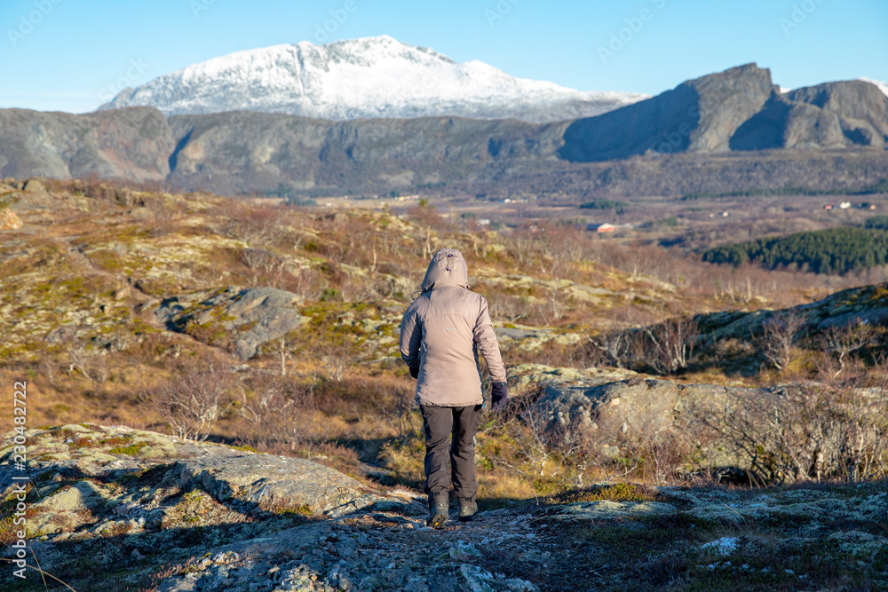 Happy walk  to mountain Urstabben in Northern Norway