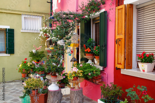 View of colorful houses and street in the Burano Venice Italy © veroja