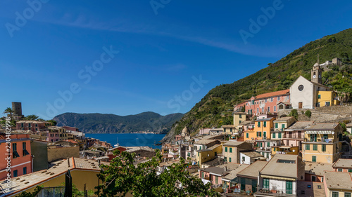 Beautiful panorama of the Cinque Terre from the historic center of Vernazza, Liguria, Italy