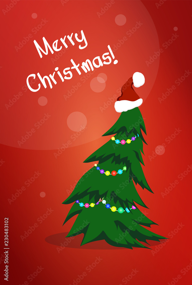 Funny cartoon character dancing xmas thee in santa hat Vector illustration Funny cartoon character dancing xmas thee in santa hat Vector illustration
