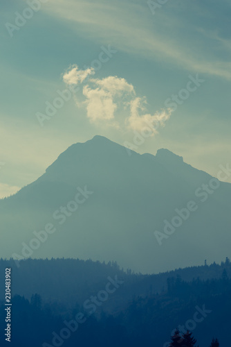 aufgereihte bewaldete Berghänge versunken im Dunst  photo