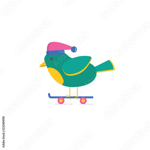 Merry Christmas greeting card with cute  bird on board .