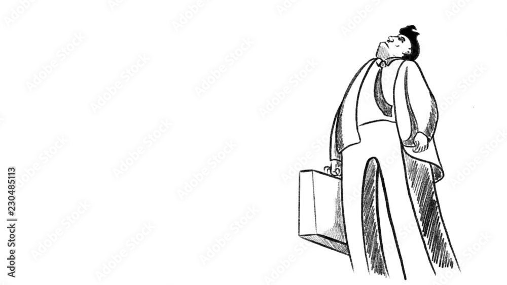 Hand drawn pencil animation of businessman, which is looking up
