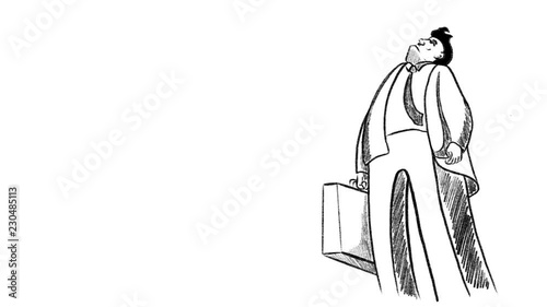 Hand drawn pencil animation of businessman, which is looking up