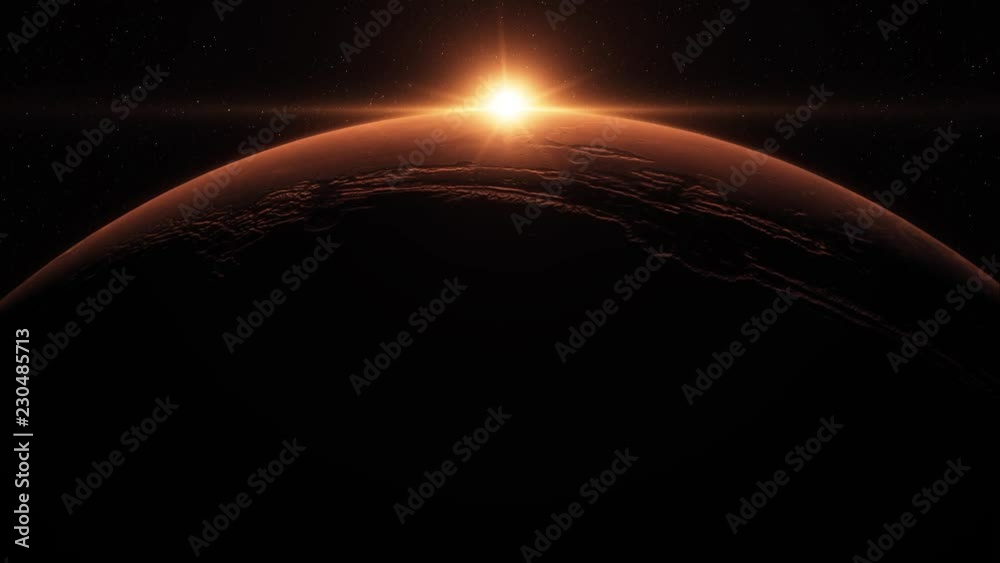 Beautiful sunrise above the surface of Mars 4K