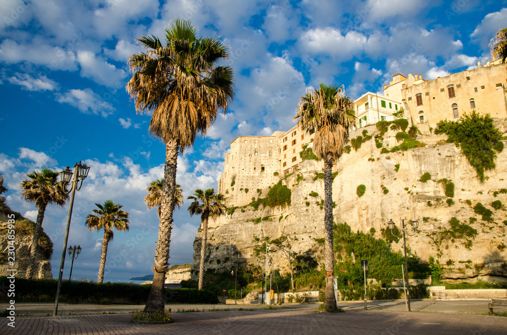 Tropea town colorful stone buildings on top of cliff, Calabria, Italy Tropea town colorful stone buildings on top of cliff, Calabria, Italy