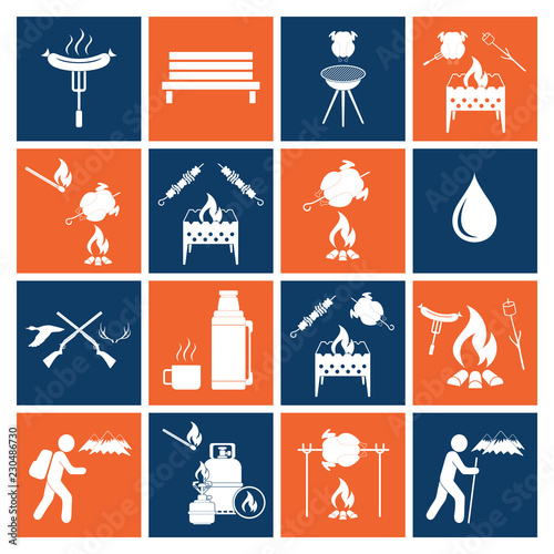 Set of camping equipment icons