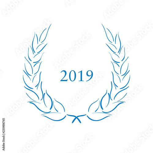 Jahr 2019 - Lorbeerkranz - blau
