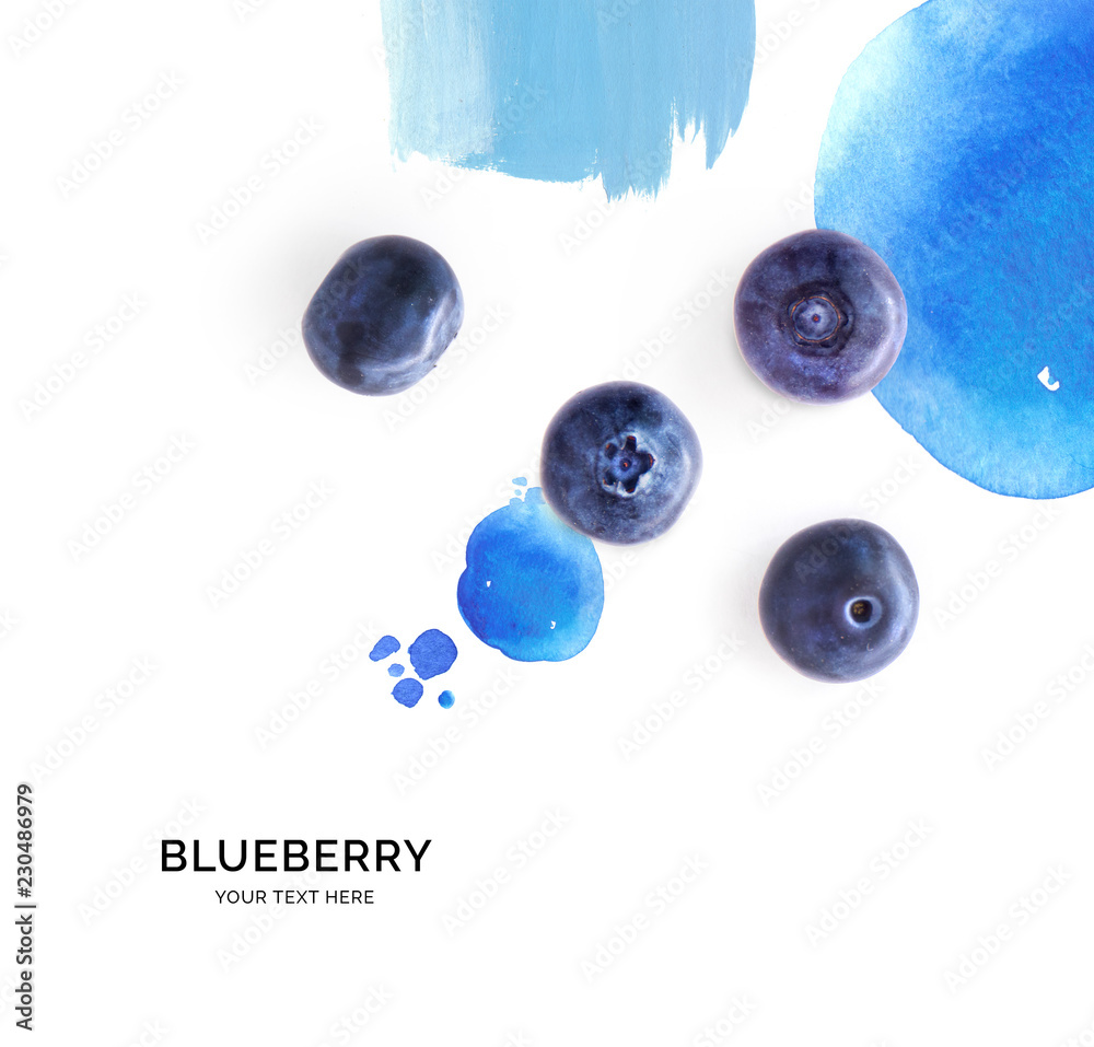 Fototapeta Creative layout made of blueberry on the watercolor background. Flat lay. Food concept.