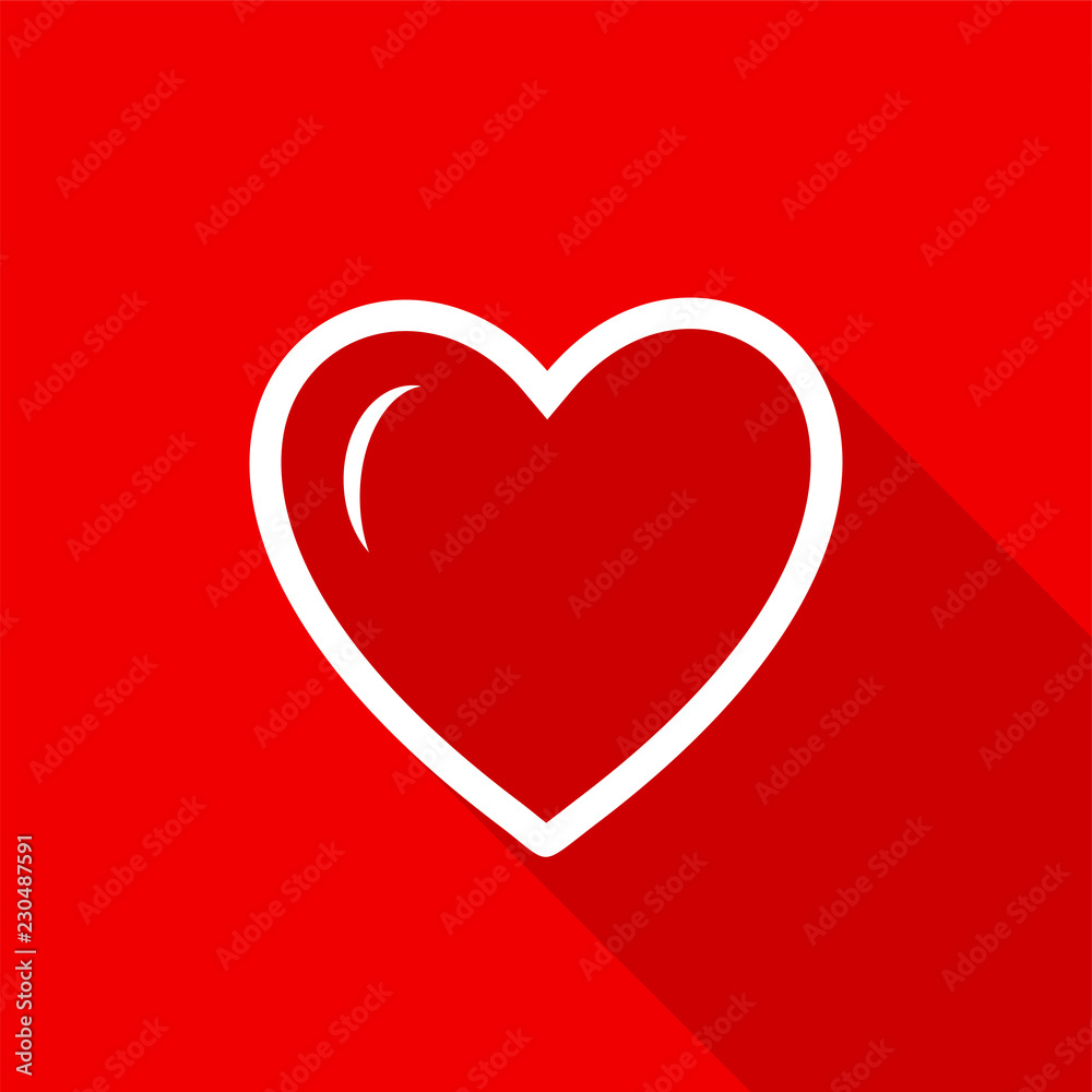White heart outline icon with long shadow on red background. Vector Illustration EPS 10 White heart outline icon with long shadow on red background. Vector Illustration EPS 10