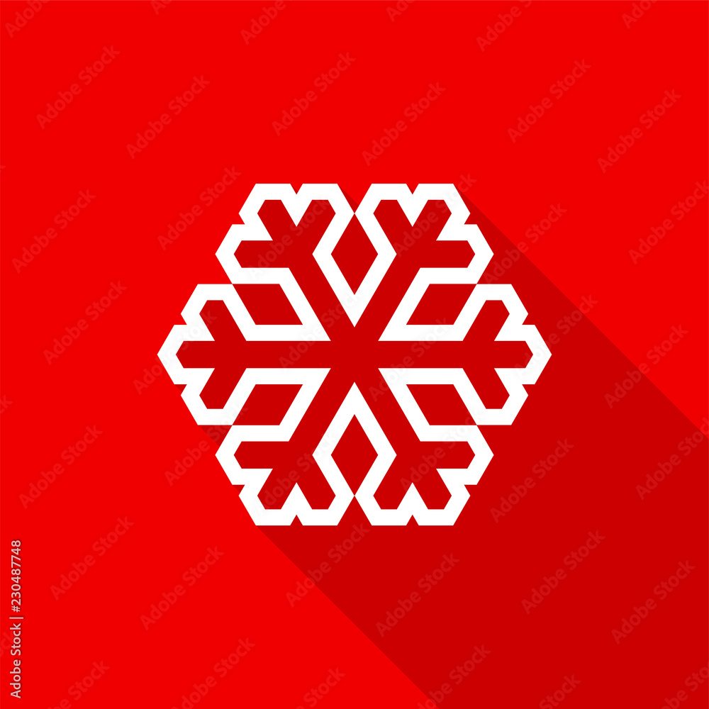 White snowflake outline icon with long shadow on red background. Vector Illustration EPS 10 White snowflake outline icon with long shadow on red background. Vector Illustration EPS 10