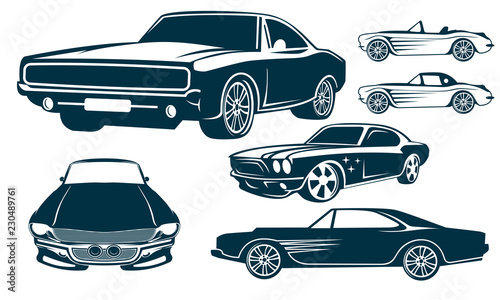 set of muscle car logo design template