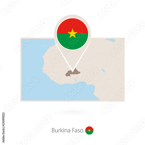 Rectangular map of Burkina Faso with pin icon of Burkina Faso