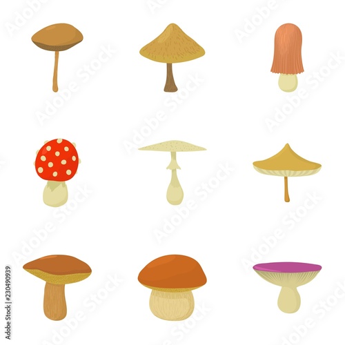 Mushroom business icons set. Cartoon set of 9 mushroom business vector icons for web isolated on white background