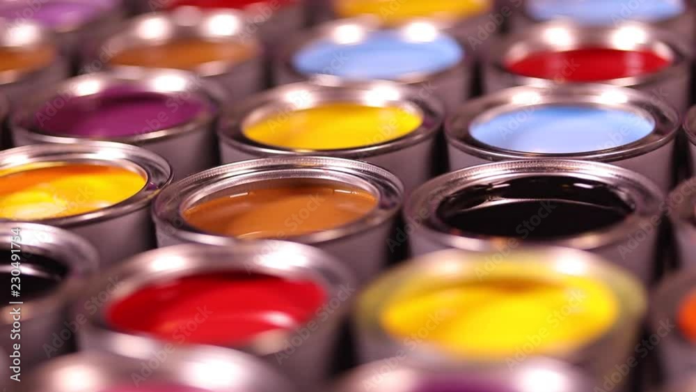 Collection of colored paints cans Collection of colored paints cans