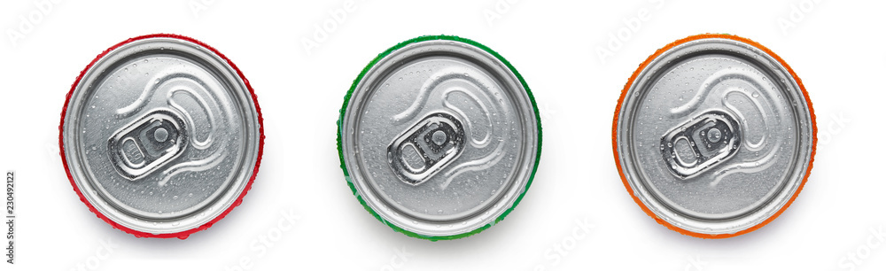 Soda metallic cans top view isolated on white Soda metallic cans top view isolated on white