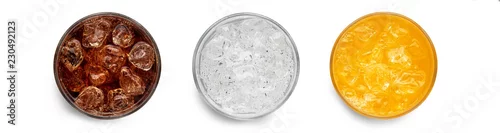Panel kuchenny z motywem Glasses with Soft soda drinks top view isolated on white background
