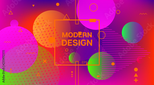 Memphis Minimal Cover Horizontal Vector Template. Neon Gradient Overlay, Small Space Particles Background. Geometric Memphis Design Elements, Horizontal Music Poster. Vintage Elemets Business Design.