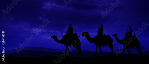 Three kings - wandering in the desert at night