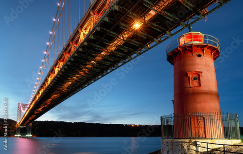 George Washington Bridge and Red Little Lighthouse officially Jeffrey's Hook Light, New York, USA photo
