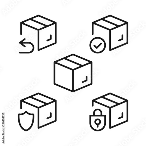 Boxes line icons set. Cardboard boxes, parcels, packages outline symbols. Delivery, shipping, transportation concepts. Modern graphic design elements collection. Vector line icons