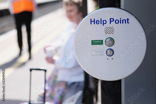 Information point of assistance for passengers on the platform of the railway station