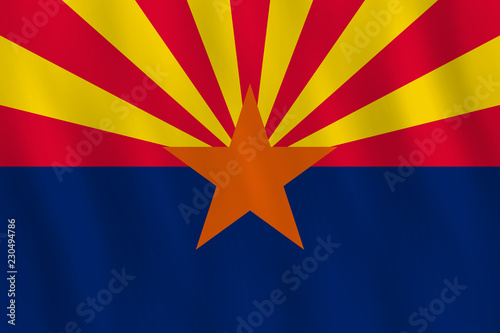 Arizona US state flag with waving effect, official proportion.