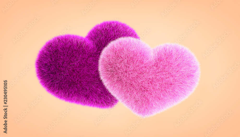 Two pink hearts on a neutral background