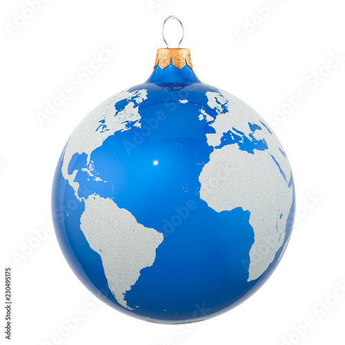 Christmas ball as Earth Globe, 3D rendering