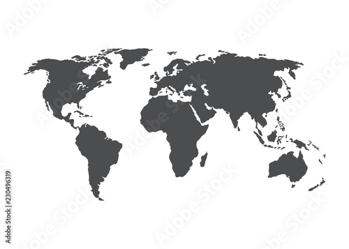 World map vector. Gray blank vector world map, Isolated on white background. Travel worldwide, Map silhouette backdrop