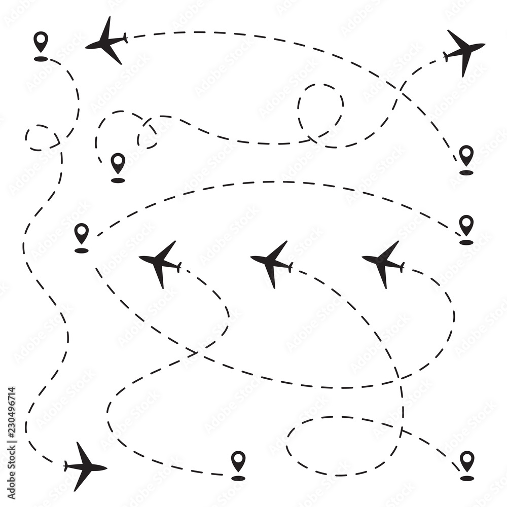 Obraz premium Airplane track to point, line way or air lines collection