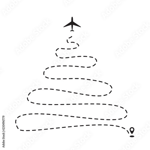 Airplane Christmas tree track to point, line way or air lines