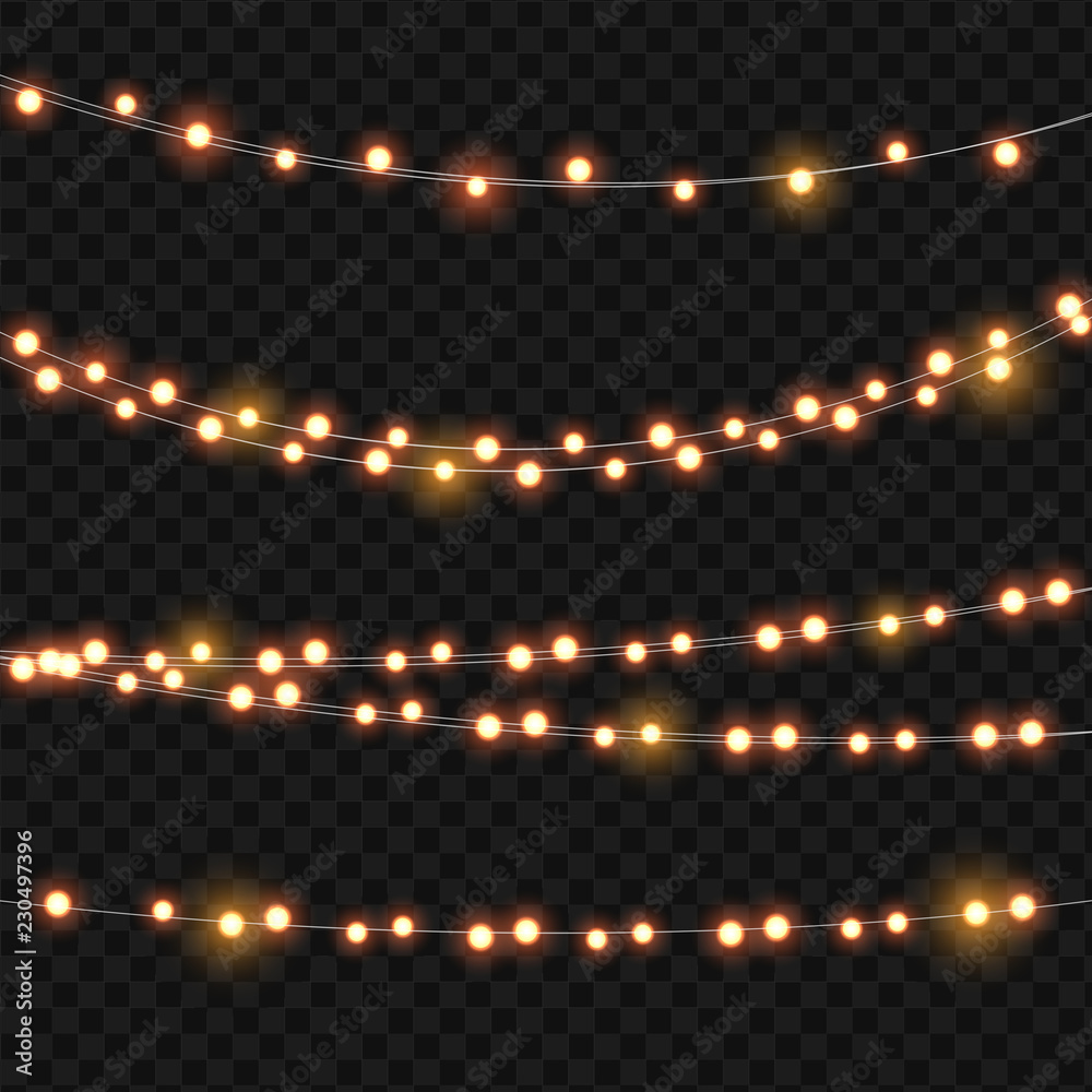 Abstract Ligth Bulb Garland on Transparent Background Vector Illustration
