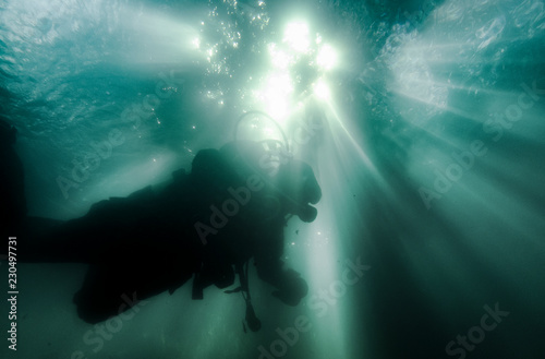 Person scuba diving underwater photo