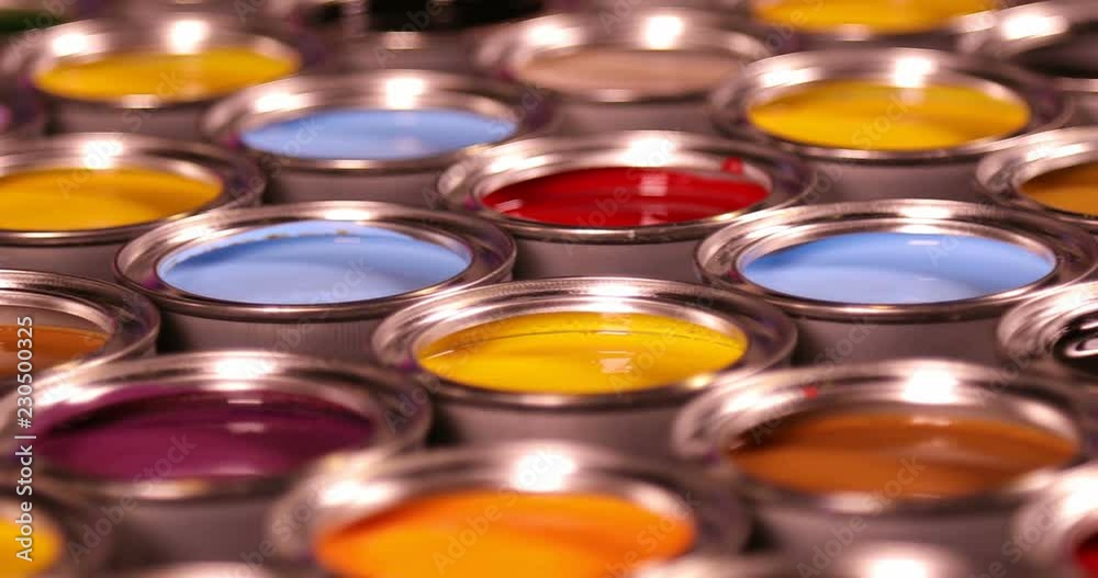 Rainbow colors, Group of tin metal cans Rainbow colors, Group of tin metal cans