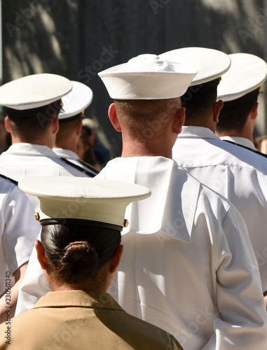Canvas Print US Navy sailors from the back. US Navy army.