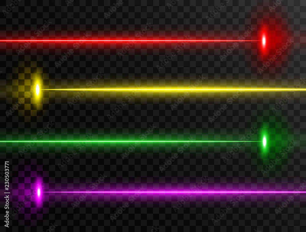 Laser beam set. Colorful laser beam collection isolated on transparent  background. Neon lines. Glow party laser beams abstract effect. Bright  futuristic design elements. Vector illustration vector de Stock | Adobe  Stock