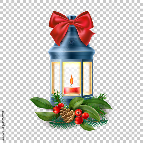 Vector vintage old lantern, lamp with candle