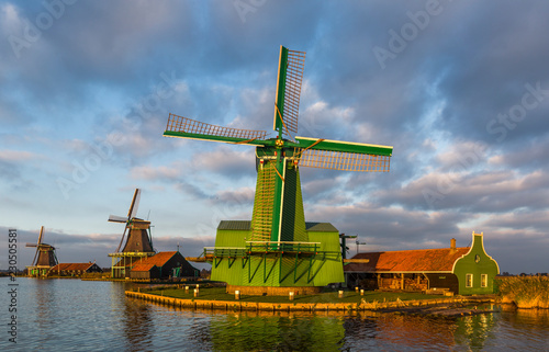 Well-preserved historic windmills in Zaanse Schans near Zaandam © Iurii