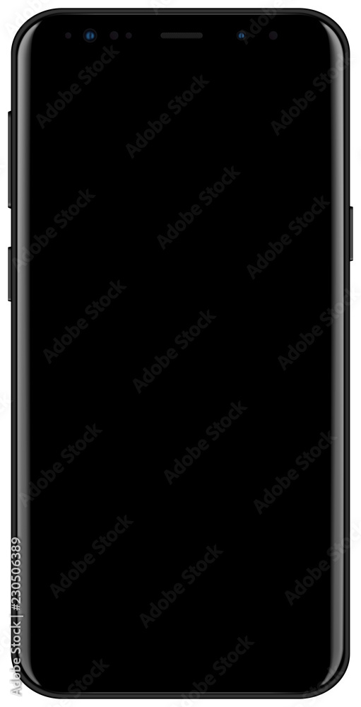 Brand new 2018 year smartphone black color with empty screen isolated on  white background mockup. Front view of modern android multimedia smart phone  easy to edit and put your image. Stock Illustration |