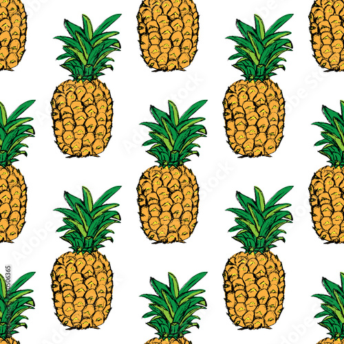 Pineapple. Exotic tropical fruit. Sketch. Pattern