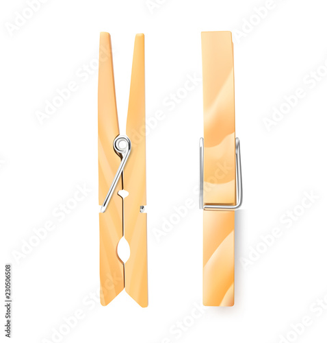 Wooden clothespin isolated on white background. Front and side view. Can be use for template your design, presentation, promo, ad. EPS10.