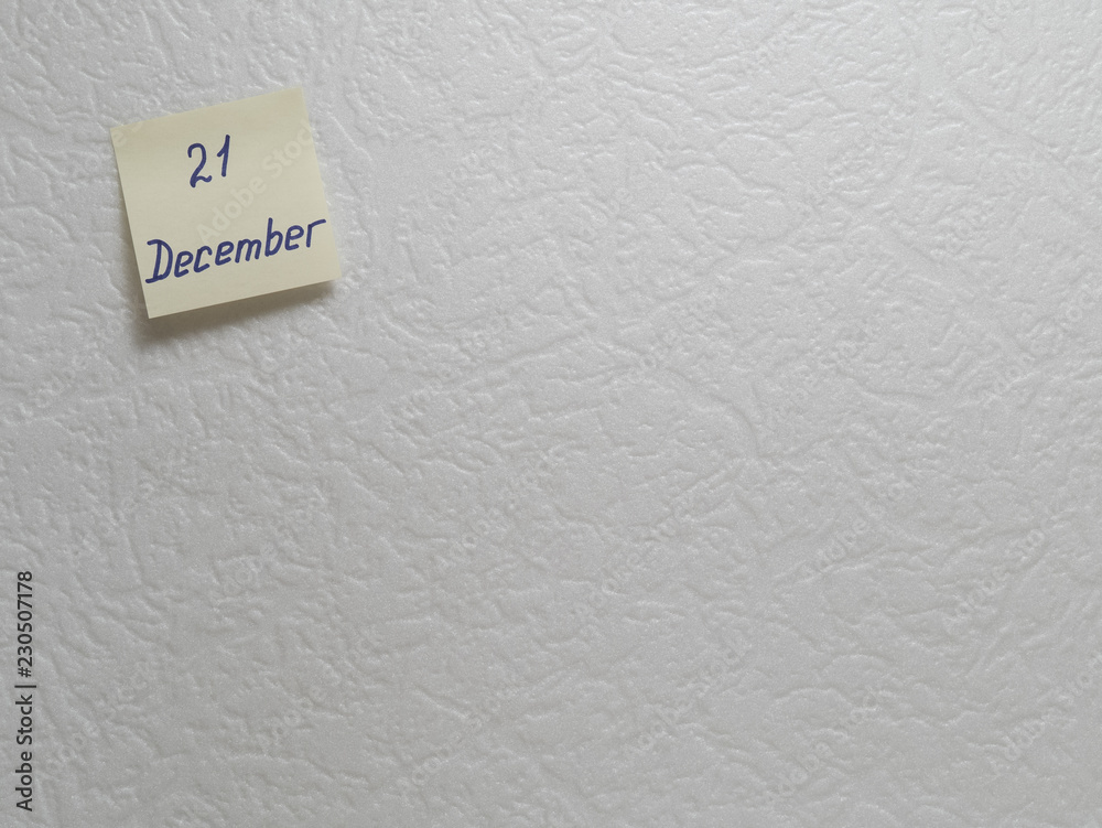 December 21, calendar date sticky note