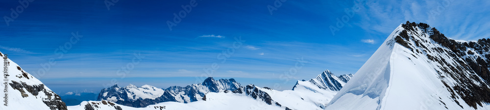 Panorama of Jungfrau peak from Jungfraujoch in Switzerland