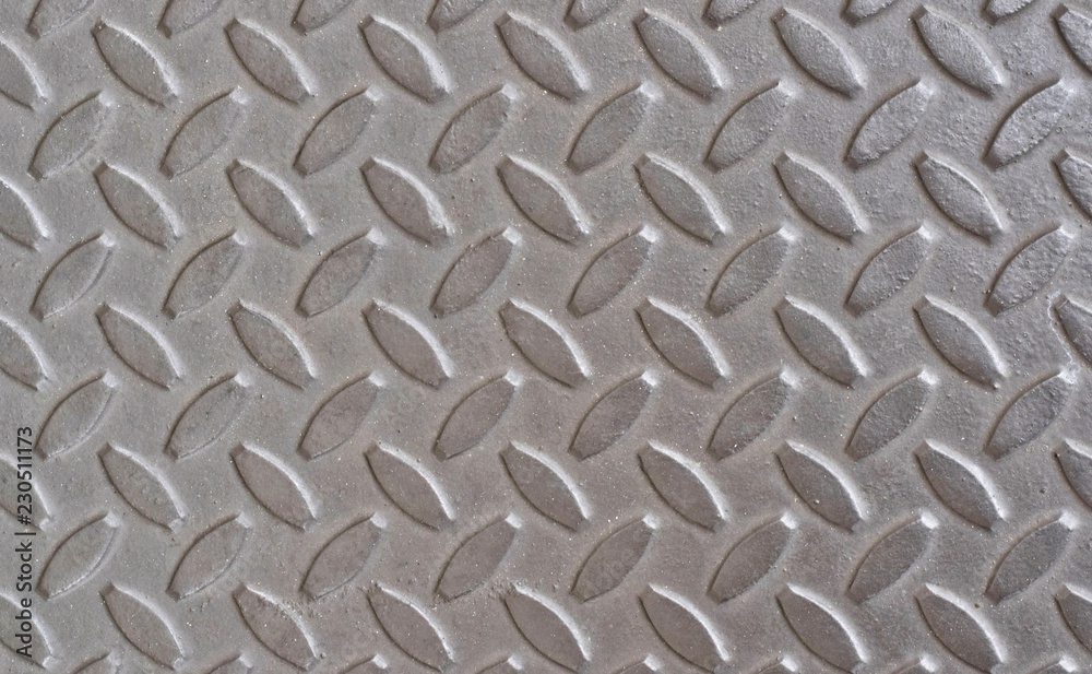 Gray metal dock plate showing the texture and patterns of the gripping surface. Gray metal dock plate showing the texture and patterns of the gripping surface.