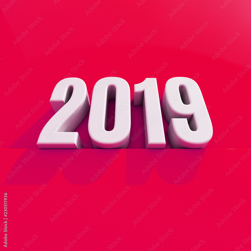 New Year Red 2019 Creative Design Concept 3D Rendered Image